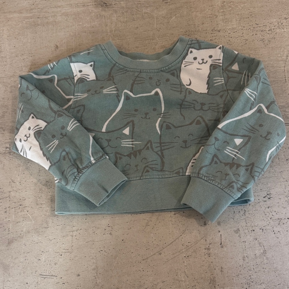 Peek Brand. Cute Cat Print Crewneck Sweatshirt - Sage Green